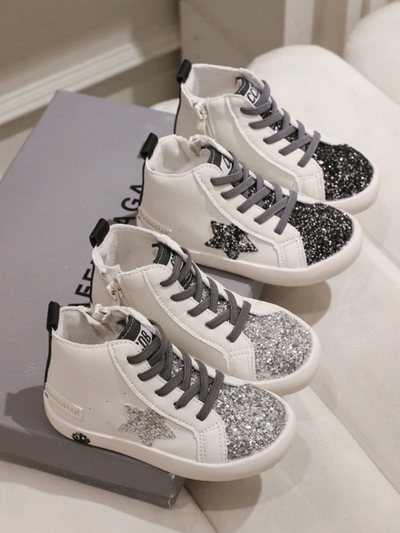 Mia Belle Girls High-Top Glitter Sneakers | Shoes By Liv and Mia