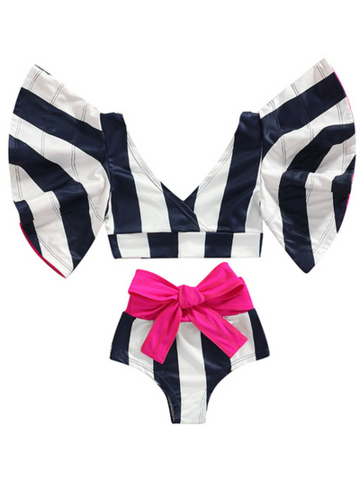 Kids Resort Swimwear | Girls Kimono Sleeve Bowed Two Piece Swimsuit