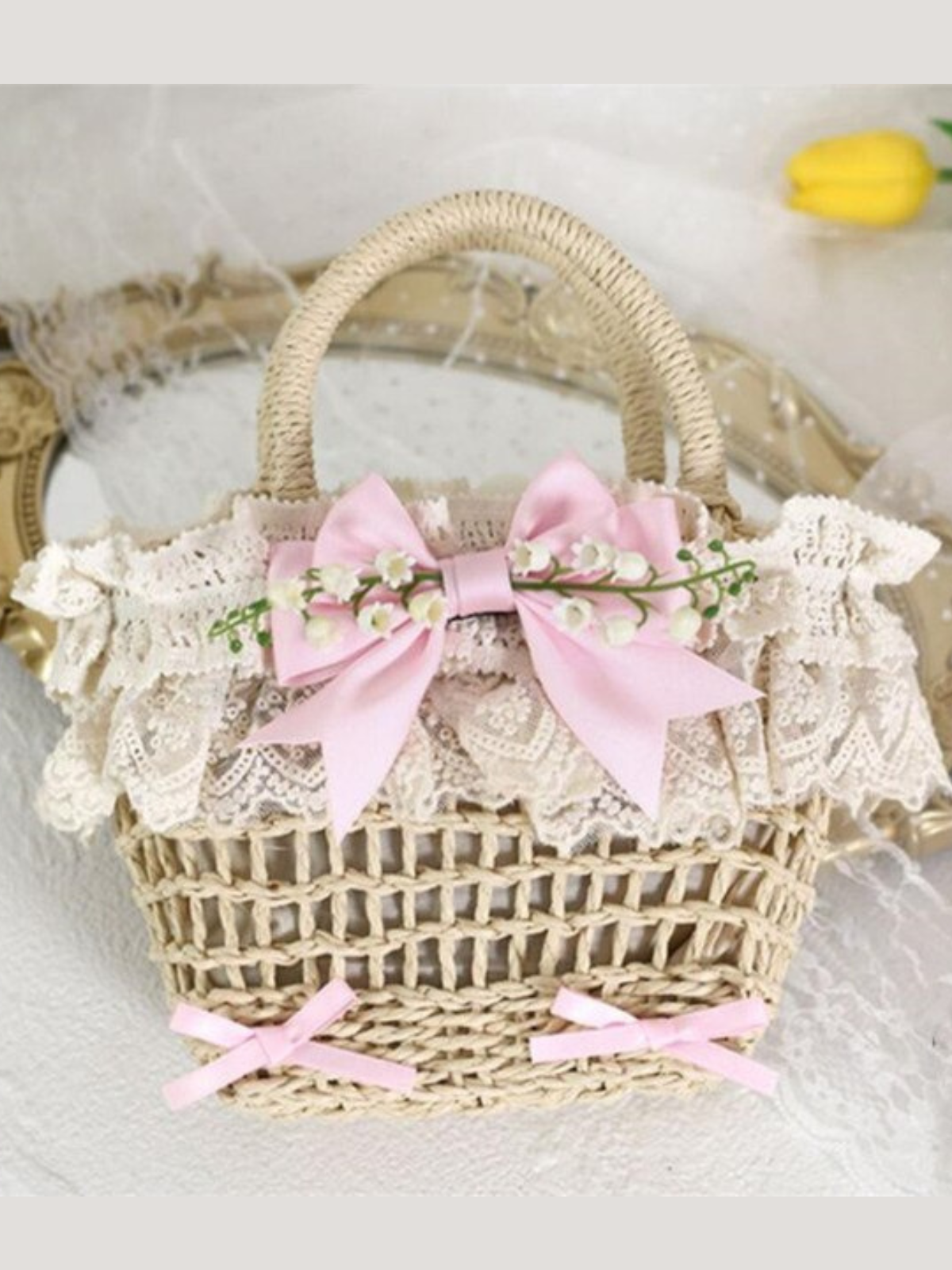 Springtime Adventure Light Pink Woven Basket Bag