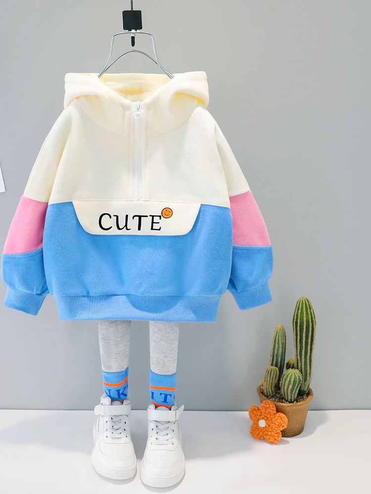 Baby Cute Kiddo Casual Hooded Sweater And Pants Set Blue