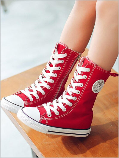 Back To School Shoes | Red Canvas High Top Sneakers | Mia Belle Girls