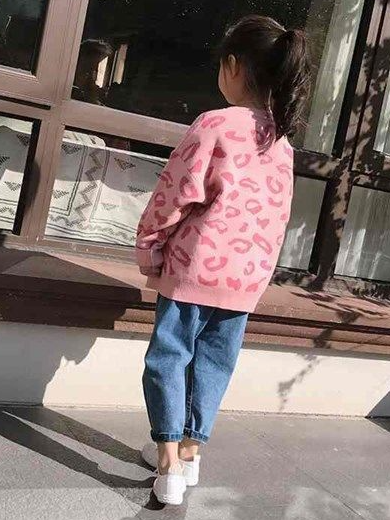 Girls Sweaters | Pink Large Leopard Print Cardigan | Mia Belle Girls