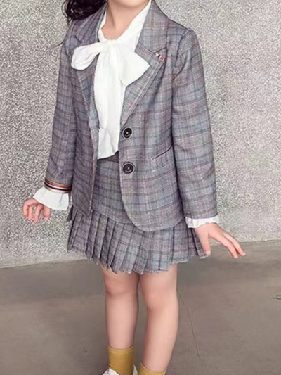 Little Girl Boss Checkered Blazer & Skirt Set