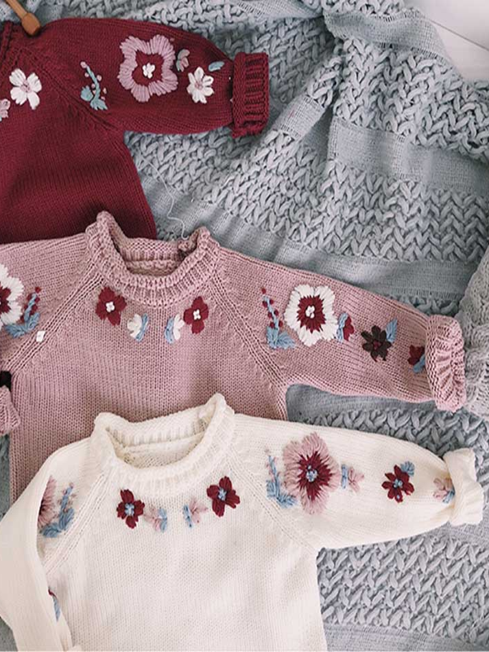 Baby Embroidered Angel Floral Long Sleeve Sweater