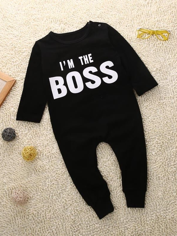 Baby I'm The Boss Long Sleeve Bodysuit Onesie Black