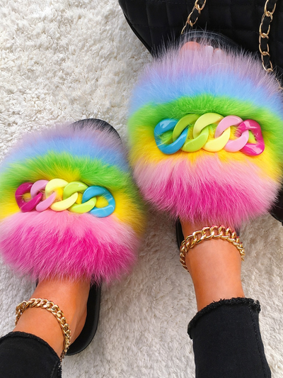 Women's the Bigger The Better Faux Fur Slippers By Liv and Mia - Mia Belle Girls