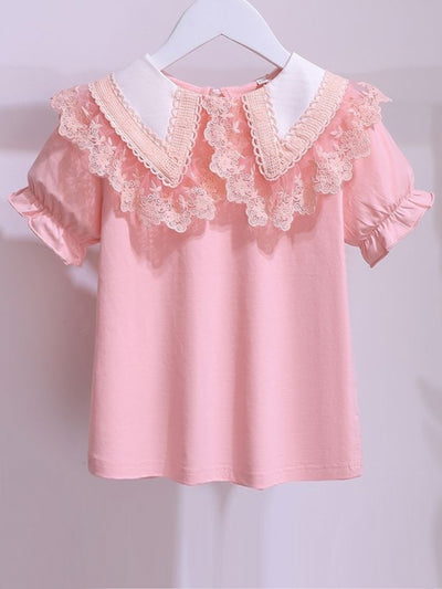 Mia Belle Girls Lace Peter Pan Collar Top | Girls Fall Outfits