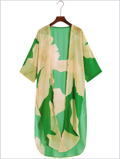 Women's Tropical Paradise Hi-Lo Kimono Maxi Cover Up