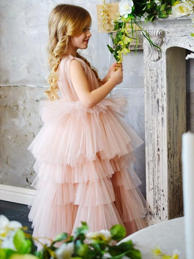 Fancy Tulle Tiered Gown | Little Girls Formal Dress - Mia Belle Girls