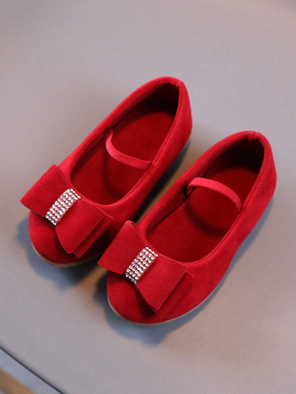 Shoes By Liv & Mia | Velvet Rhinestone Bow Flats - Mia Belle Girls