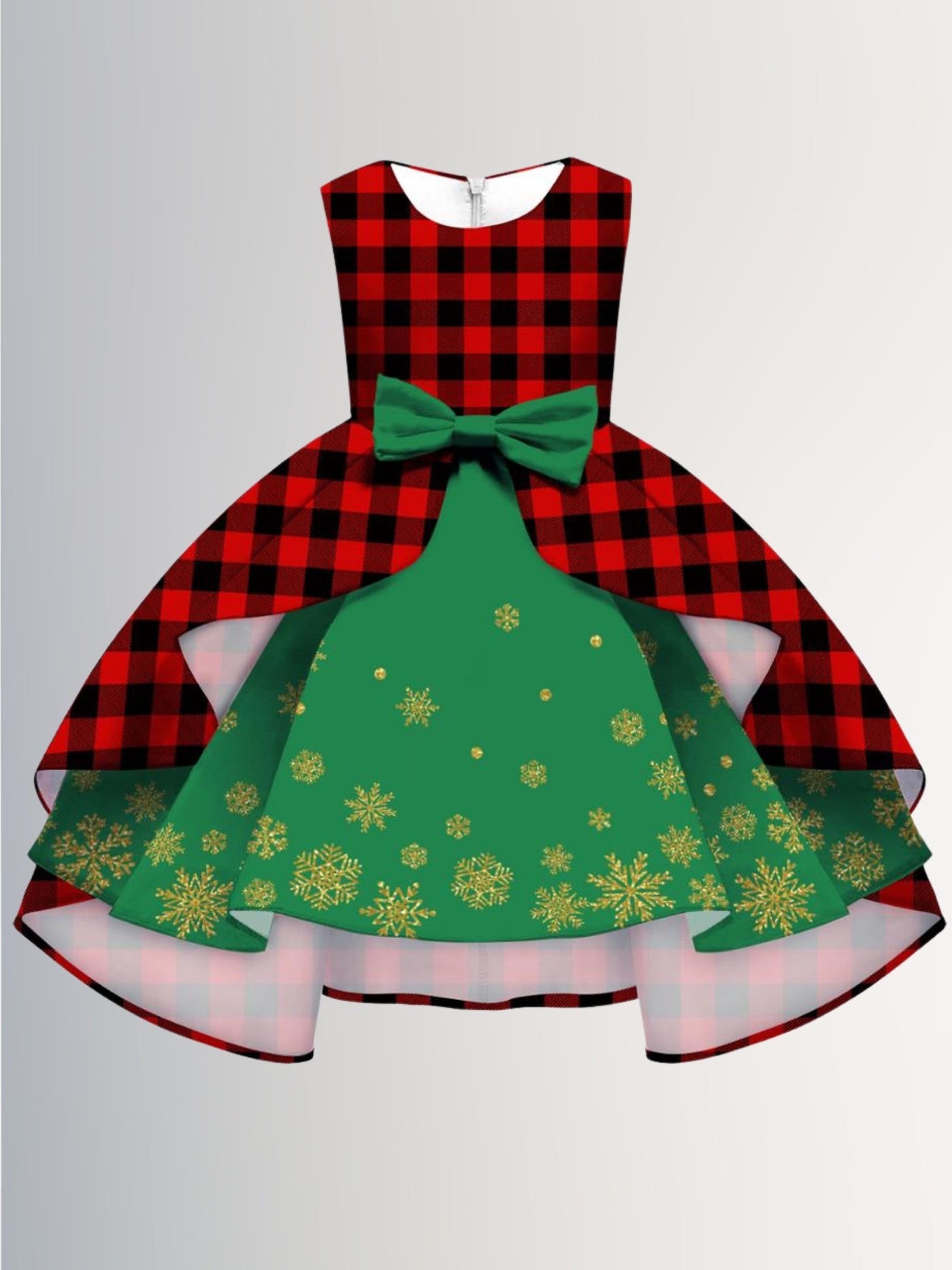 Winter Formal Dress | Girls Snowflake Plaid Holiday Princess Dress