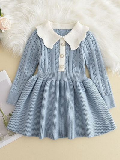 Girls Preppy Dresses | Scallop Collar Sweater Dress | Mia Belle Girls