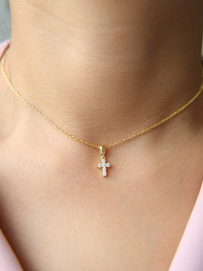 Girls Formal Accessories | Gold Cross Diamond Pendant Necklace