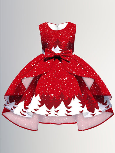 Winter Formal Dresses | Girls Sleeveless Holiday Scene Princess Dress