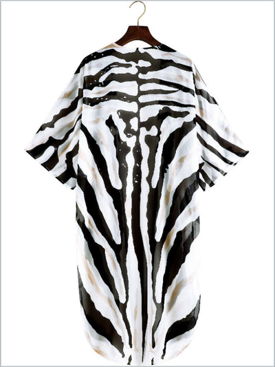 Women's Zebra Stripes Side Slit Kimono Cover Up