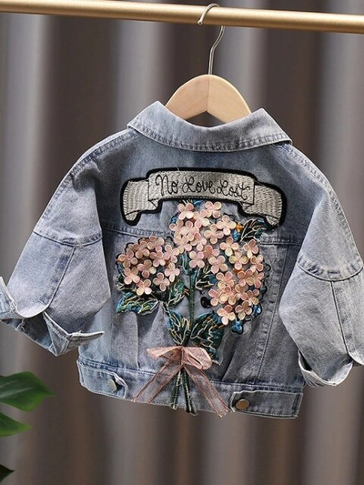 Kids Denim Clothes | No Love Lost Flower Jean Jacket| Mia Belle Girls