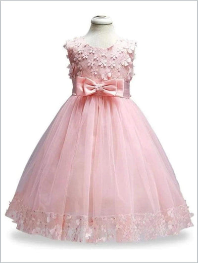 Little Girls Party Dresses | Sleeveless Floral Bodice Tulle Party Gown