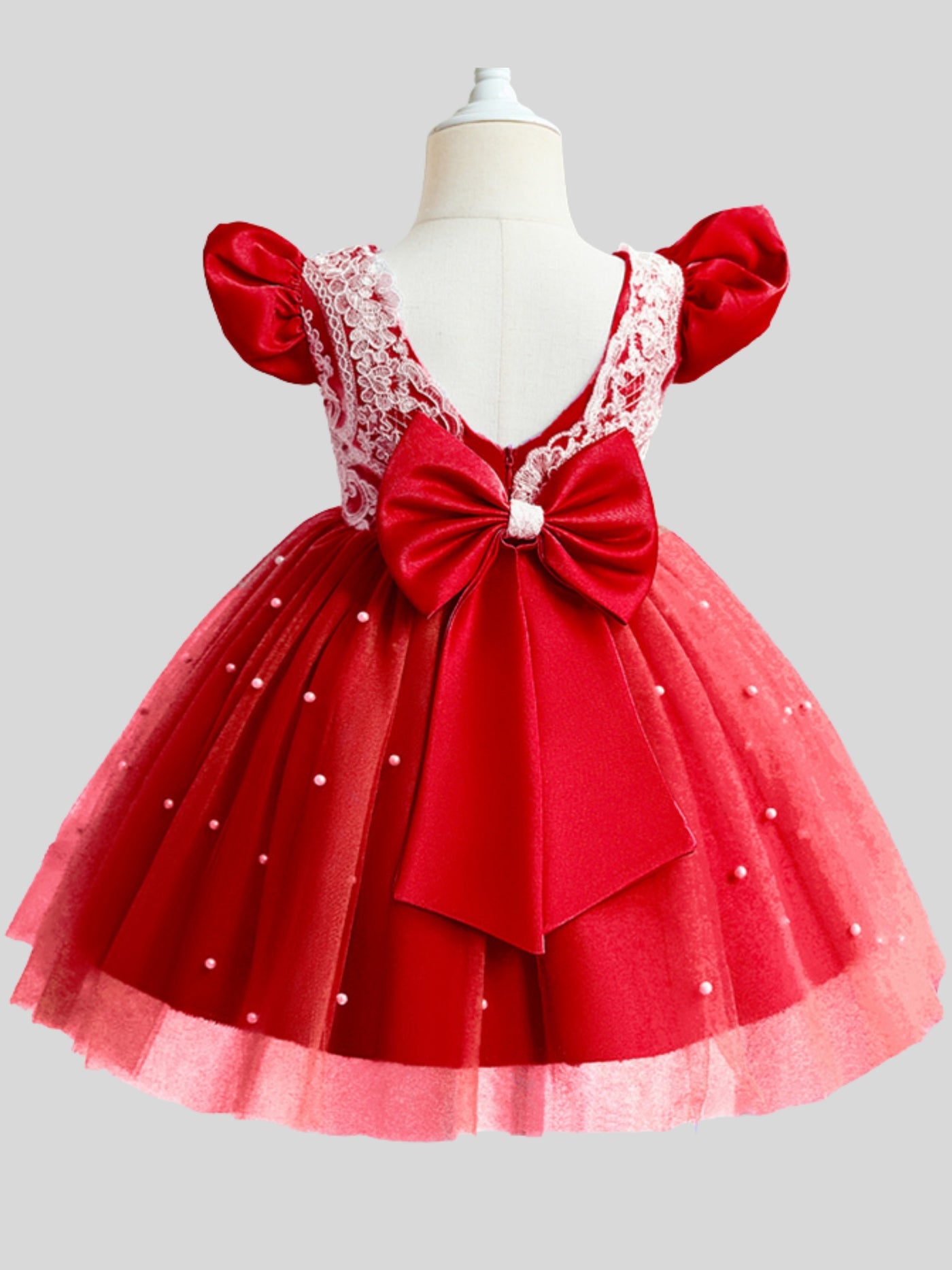 Girls Formal Dresses | Cap Sleeve Pearl Accented Tulle Princess Dress