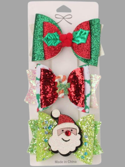 Cute Christmas Accessories | Girls Sparkle Bow Christmas Hair Clip Set
