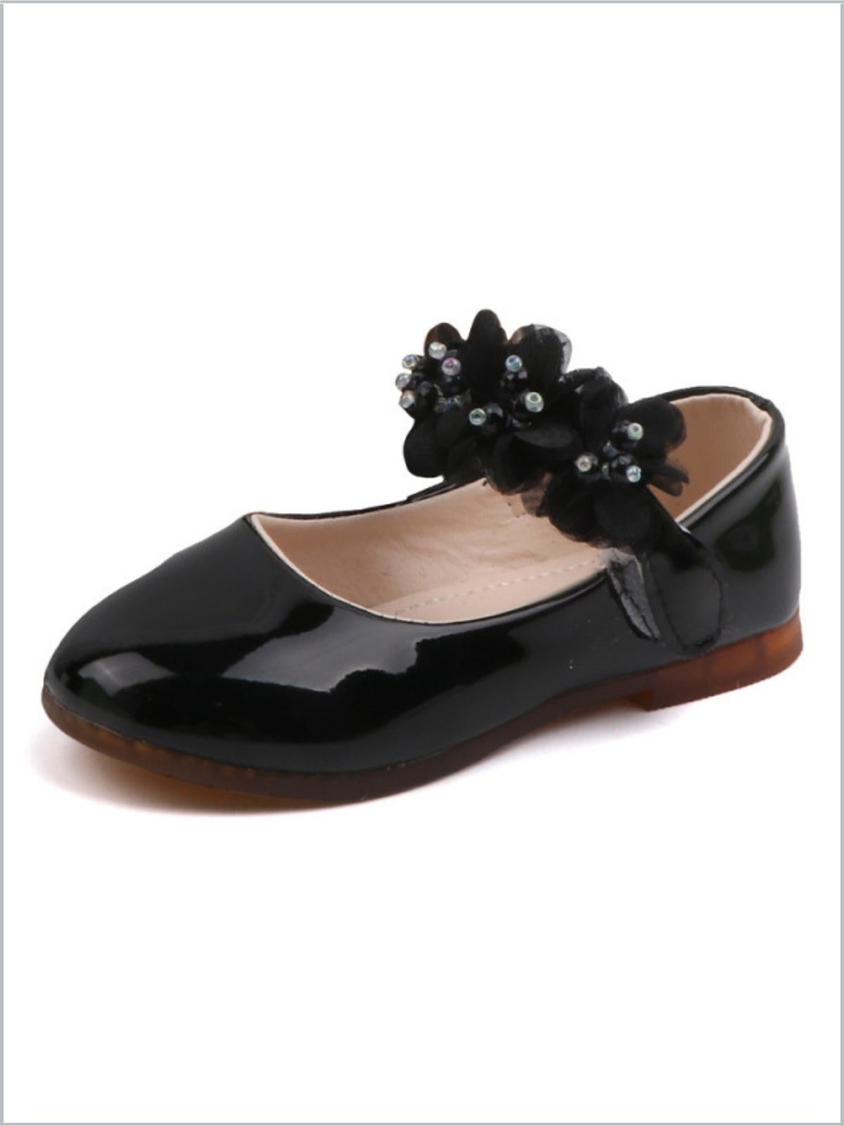 Girls Cutest  Vegan Patent Leather Mary Jane Flats By Liv and Mia - Black