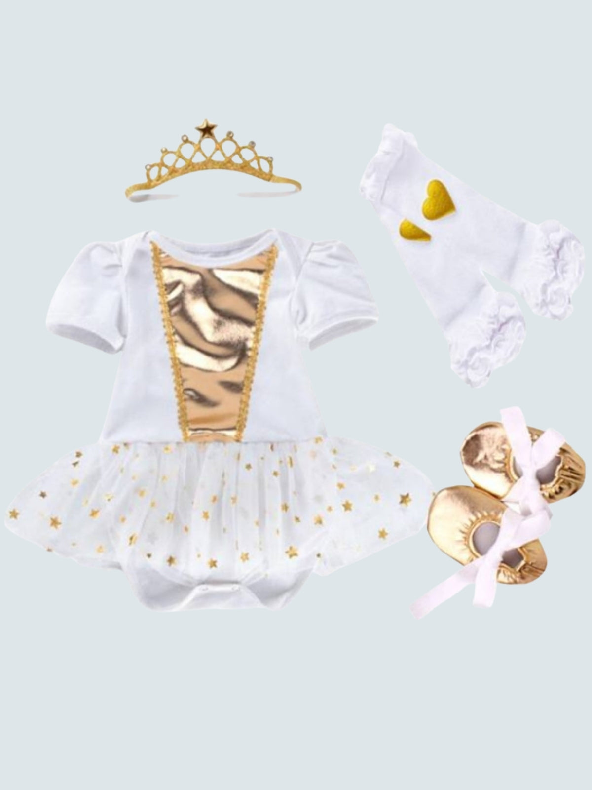 Baby Little Princess Onesie with Tiara Headband, Socks and Matching Shoes Set