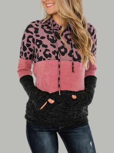 Women's Leopard Color Block Hooded Top