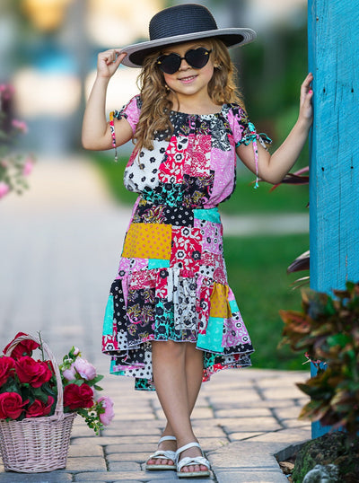 Cute Spring Outfits | Girls Floral Patchwork Top & Hi-Lo Skirt Set