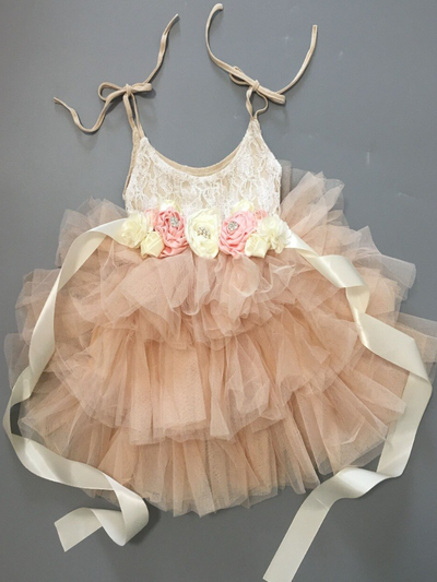 Toddler Spring Dress | Sleeveless Lace Bodice Ruffle Tulle Party Dress