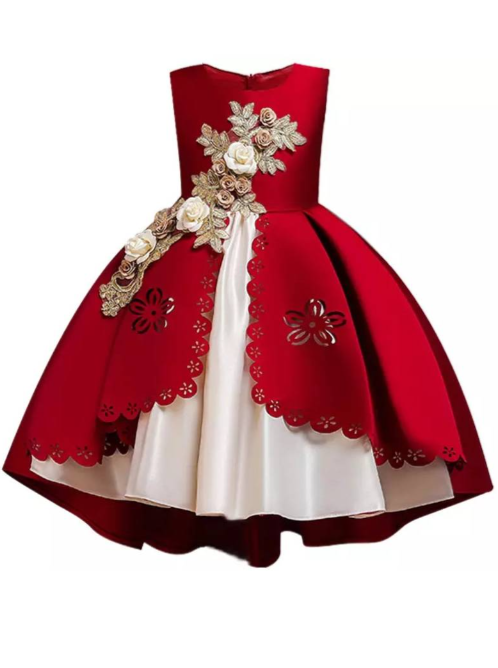 Girls Winter Formal Dress | Floral Embroidered Hi-Lo Princess Dress