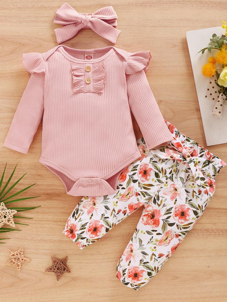 Baby Floral Pants Please 3 Piece Romper And Leggings Set Pink