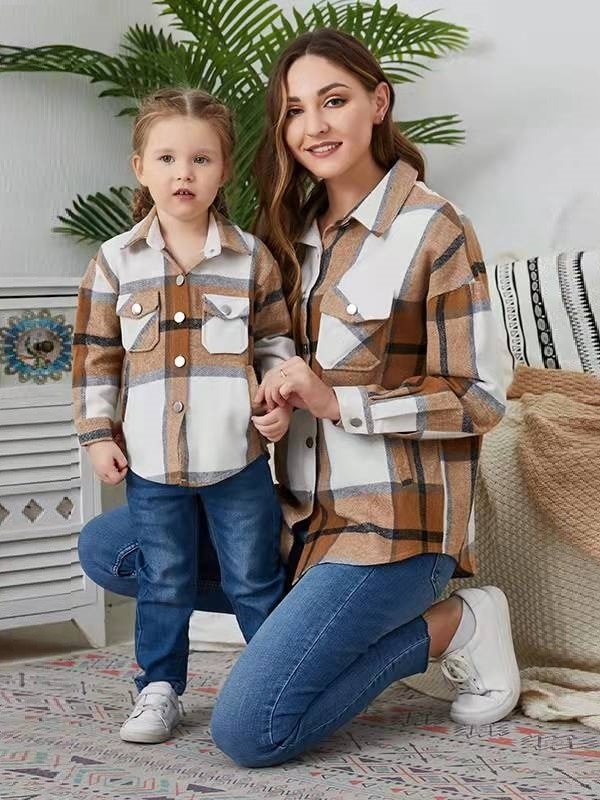 Mommy & Me Matching Tops | Buttoned Brown Flannel Top | Mia Belle Girls