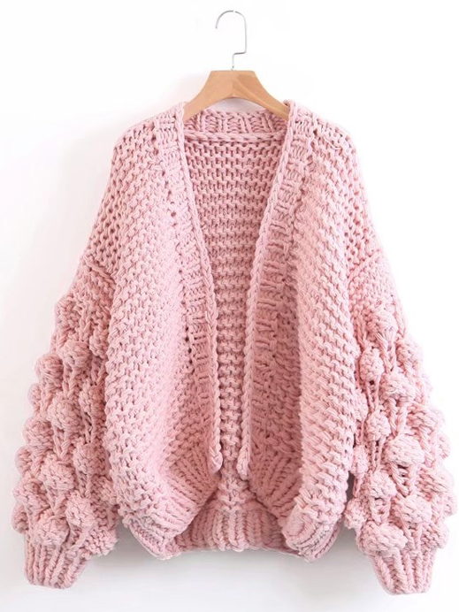 Women's Thick Knit Bell Sleeve Cardigan Pink