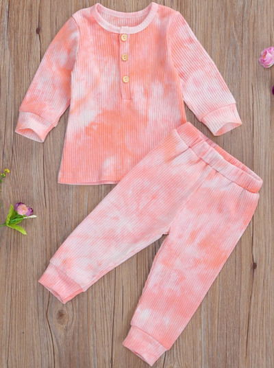Baby Tie-Die Toddler Ribbed Long Sleeve Shirt and Legging Set Pink