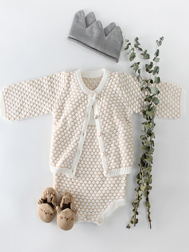 Baby Cardigan Cutie Knitted Sweater and Romper Onesie Set