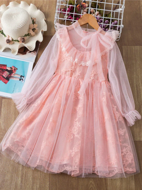 Toddler Party Dresses | Tulle Sleeve Lace Floral Embroidered Dress