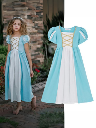 Mia Belle Girls Blue Puff Sleeve Princess Dress | Princess Dress Up
