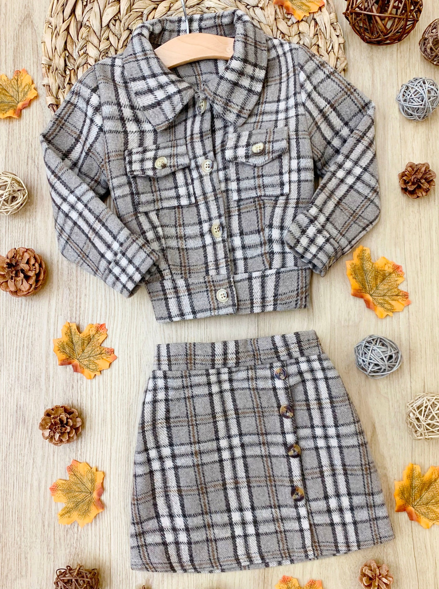 Toddler Clothing Sale | Plaid Jacket & Skirt Set | Mia Belle Girls