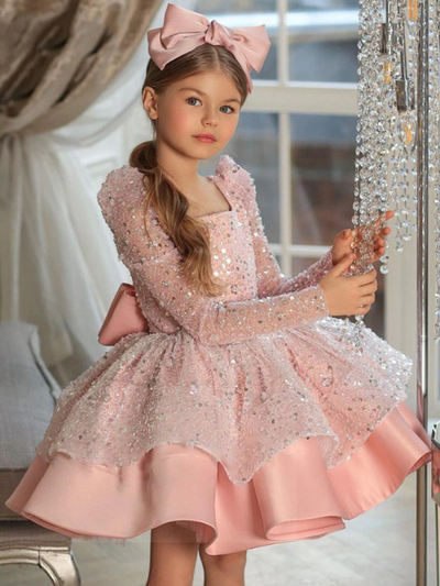 Pageant Princess Puff Sleeve Sequin Gown