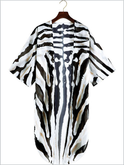 Women's Zebra Stripes Side Slit Kimono Cover Up