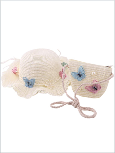 Girls Straw Hat & Purse Set -White | Girls Accessories - Mia Belle Girls