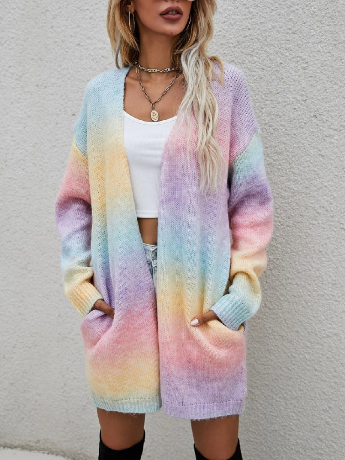 Mommy and Me Daydream Pastel Rainbow Open Cardigan