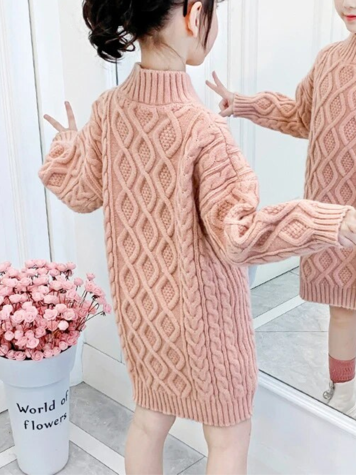 Keep It Cozy Pink Cable Knit Sweater Dress