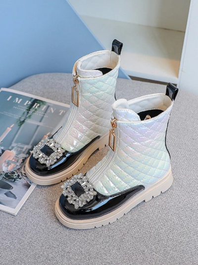 Elegant And Charming Quilted Patent Boots By Liv and Mia
