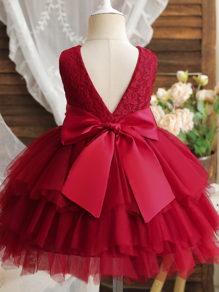 Girls Winter Holiday Dress | Debossed Lace Tiered Ruffle Dress