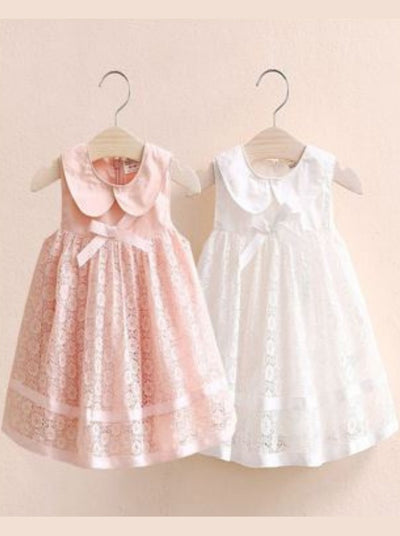 Girls Spring lace dress with collar and bow 2T-10Y