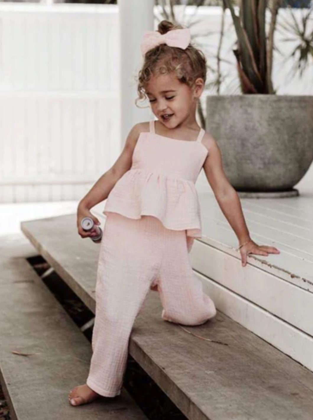 Cute Toddler Outfit Ideas | Girls Pink Peplum Racerback Jumpsuit
