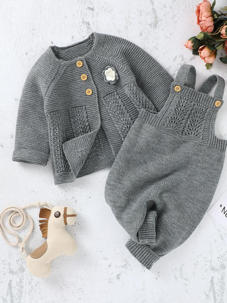 Baby "You're the Knit Girl" Sweater and Jumpsuit Onesie Set Grey