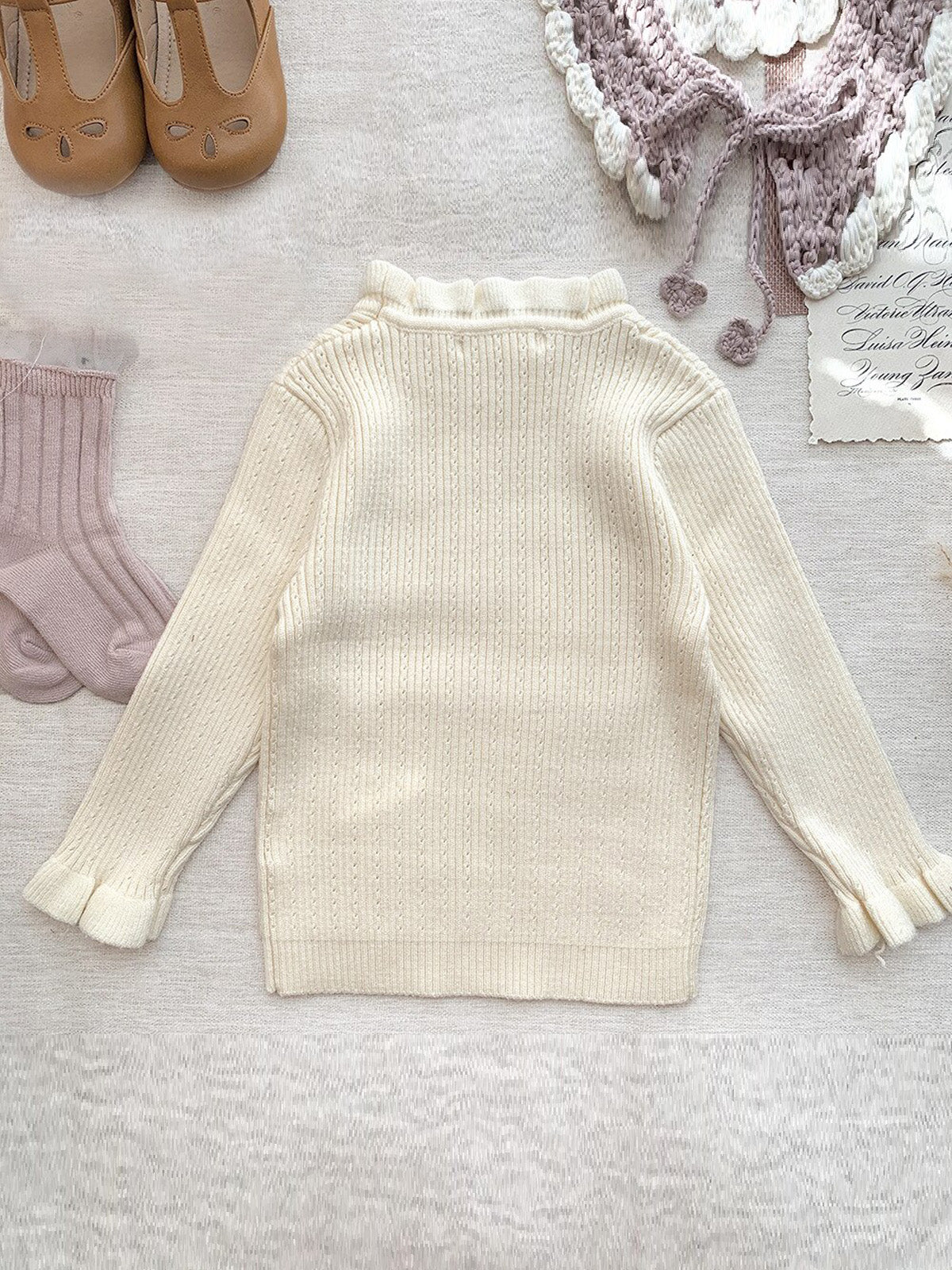 Mia Belle Girls Ruffle Collar Knit Sweater | Girls Fall Outfits