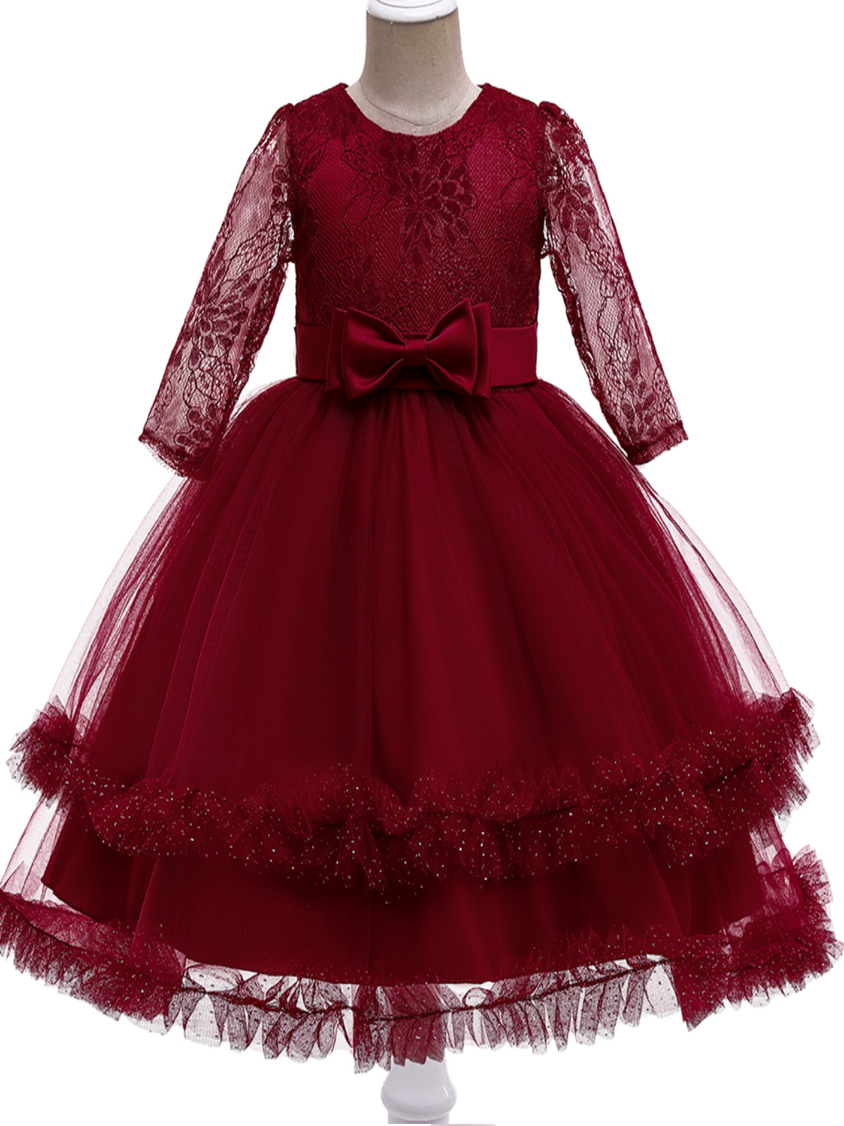 Little Girls Holiday Dresses | Lace Ruched Tulle Princess Party Dress