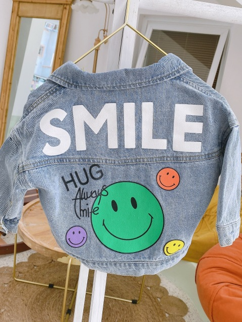 Mia Belle Girls Cute Smiley Faces Denim Jacket | Girls Jackets